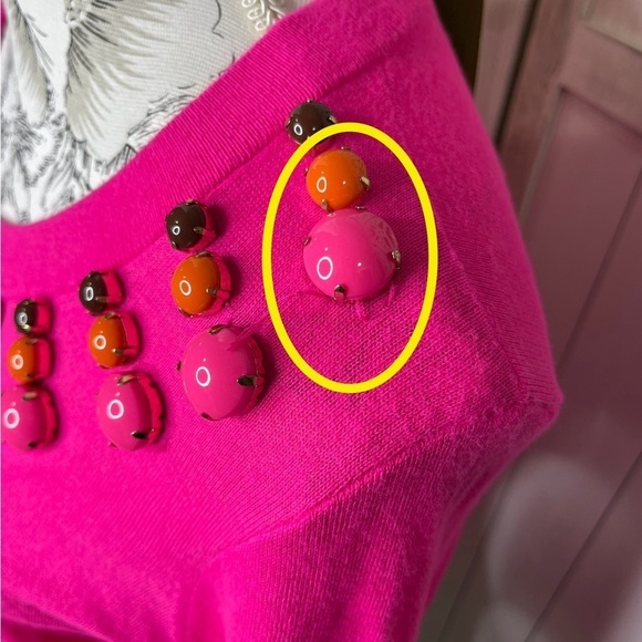 New! Kate Spade Jeweled Neck Long Sleeve Button Cardigan Bright Pink Medium - Picture 6 of 6
